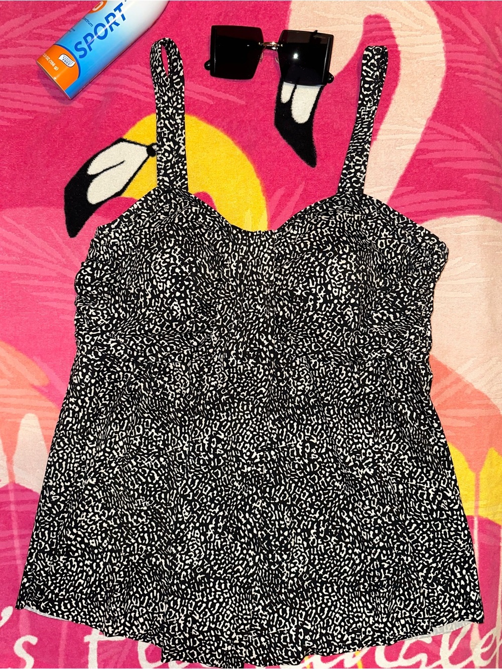 Swimsuits For All Black & White Printed Tankini Top